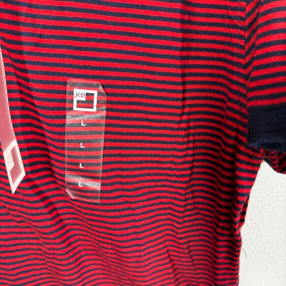 NWT JC Penny Polo Shirt Mens Large Red/Blue Striped Short Sleeve Casual - Picture 8 of 10